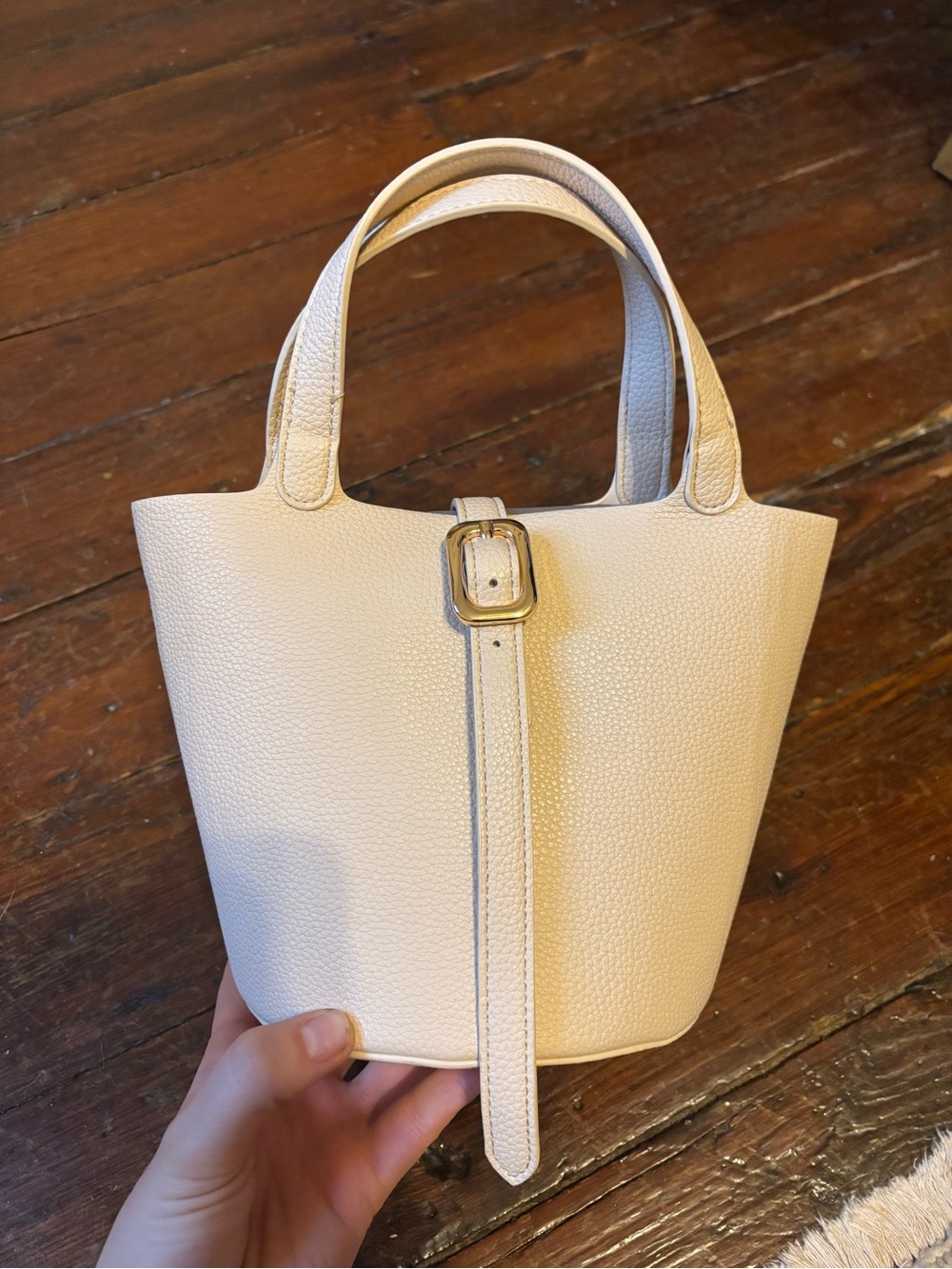 NWOT Cream and Gold Anthropologie Bucket Bag